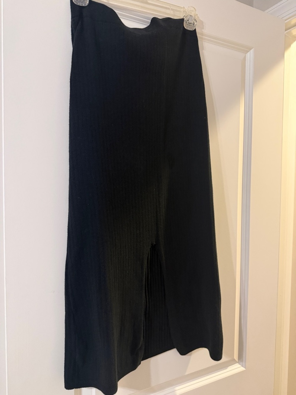 Free People Black Ribbed Midi Skirt with Front Slit